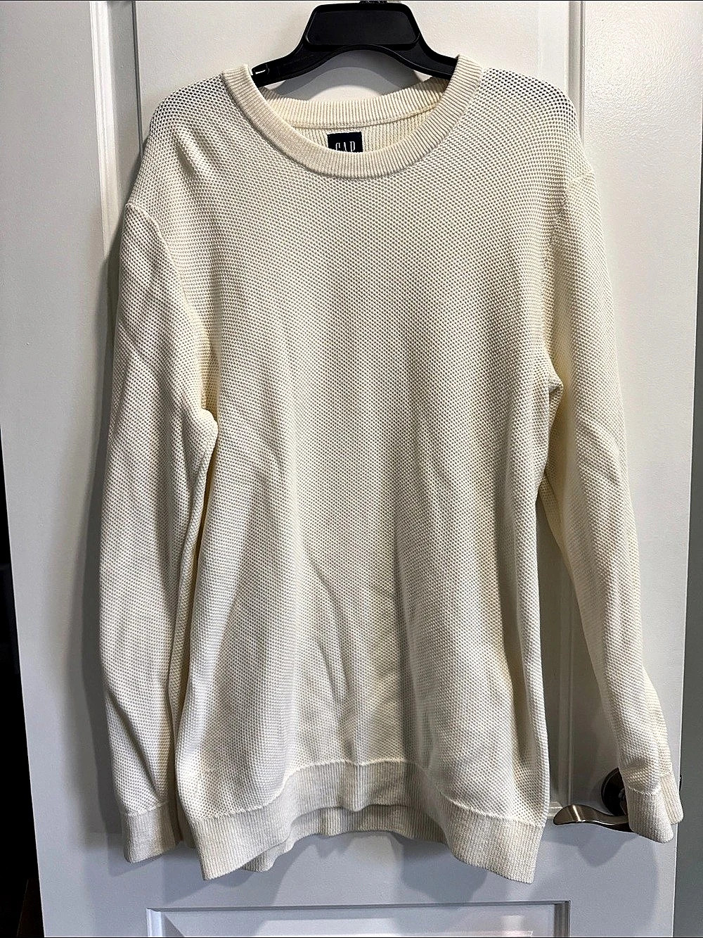 Gap Men's Textured Waffle Stitch Crew Neck Sweater Crewneck Sweater in Cream